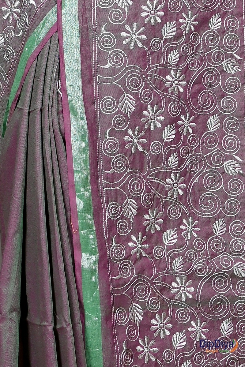 Smoke Grey Cotton Blended Paru Hand Loom Saree (547)